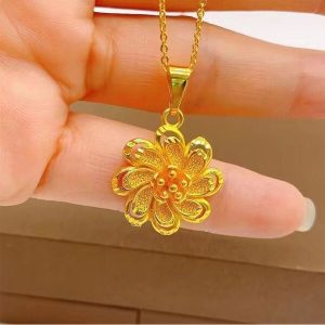 24k Gold Water Drop Rose Flower Pendant