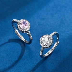Halo Zircon Stone Pink & White Finger Ring  ( Combo )